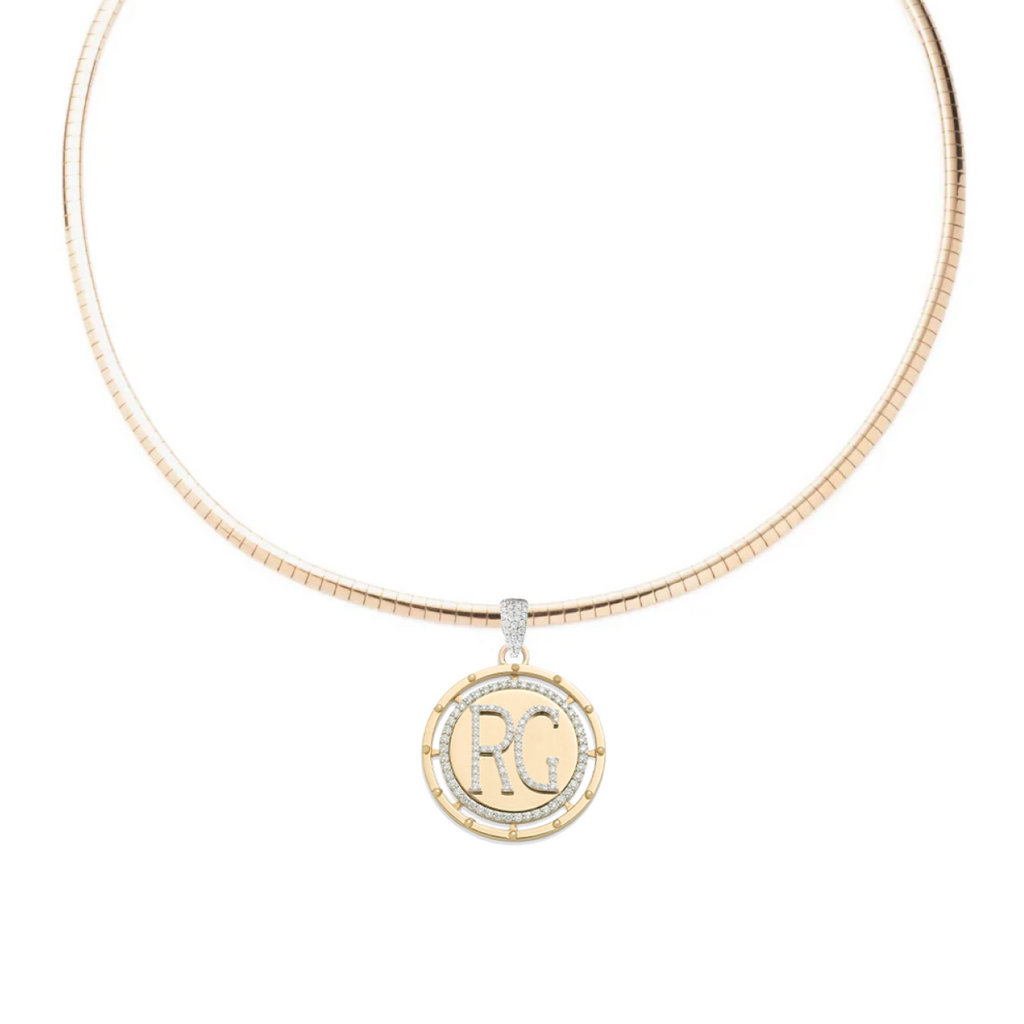 Lovestruck Pierced Custom Small Sleek Collar Necklace : in Yellow Gold with Diamonds view 1