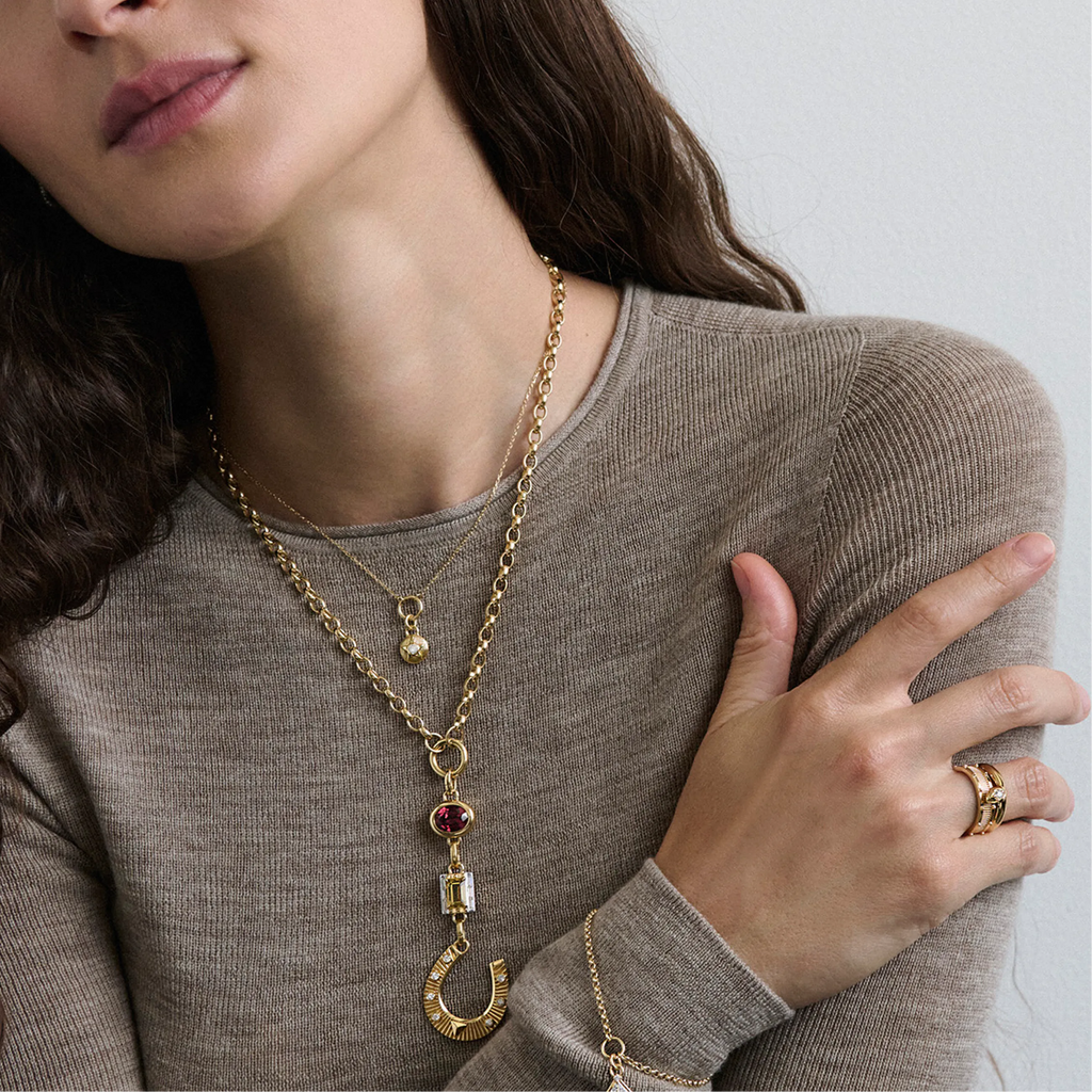 Foundation | April Birthday Starstone Thread Necklace | Diamond, Yellow Gold view 2
