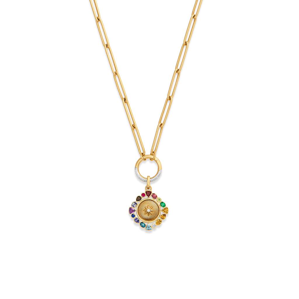 Foundation | Temenos Inner Light Large Clip Open Chain | Multi-Stone, Yellow Gold view 1