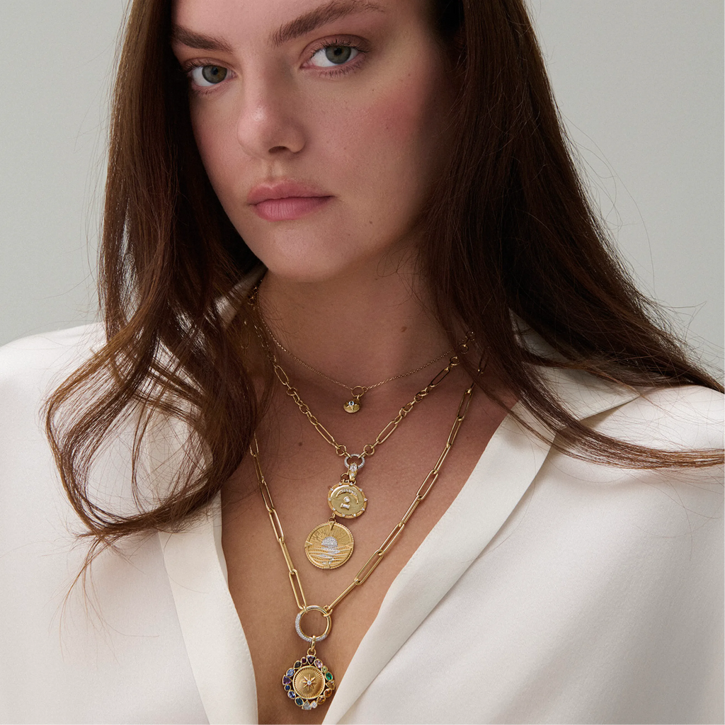 Foundation | Temenos Inner Light Large Clip Open Chain | Multi-Stone, Yellow Gold view 2