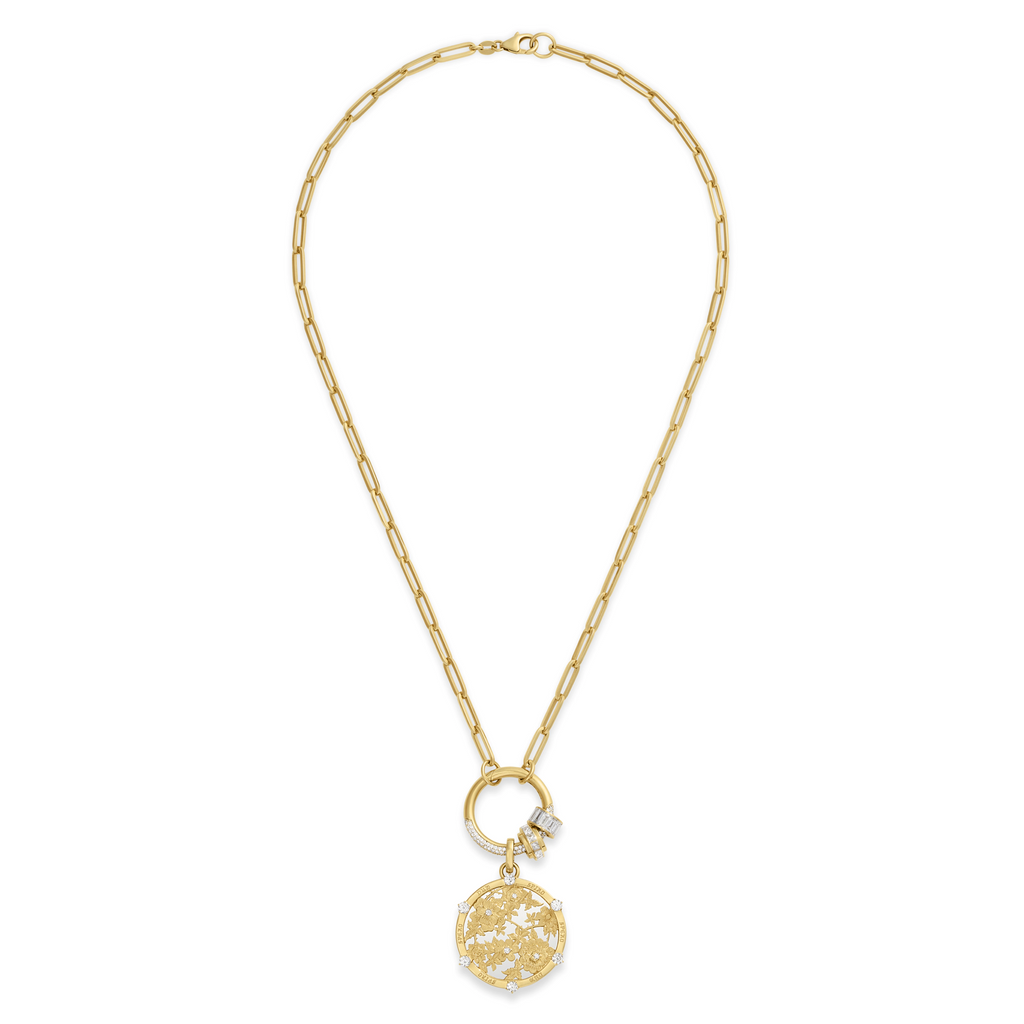 18K Yellow Gold Resilience - True Love | Floral Screen and Heart Beats Medium Clip Open Chain | Diamonds, Mixed Gold – FoundRae view 3