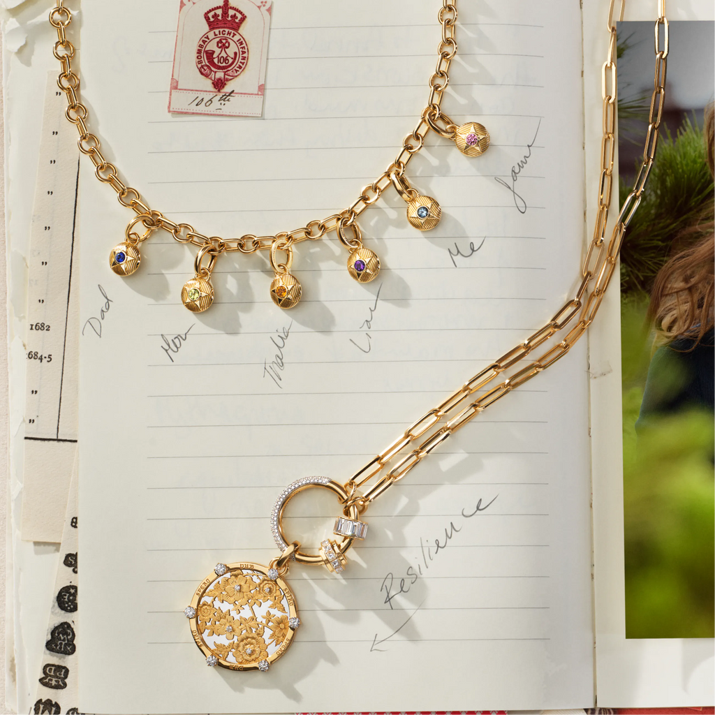 18K Yellow Gold Resilience - True Love | Floral Screen and Heart Beats Medium Clip Open Chain | Diamonds, Mixed Gold – FoundRae view 4