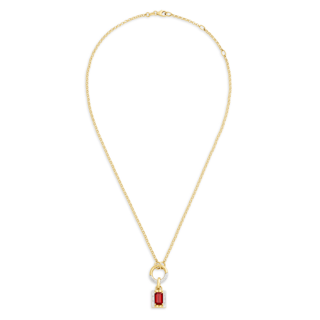 18K Yellow Gold True Love| Lovestruck Pierced Cache Link Small Clip Open Chain | Diamonds, Garnet, Yellow Gold – FoundRae view 3