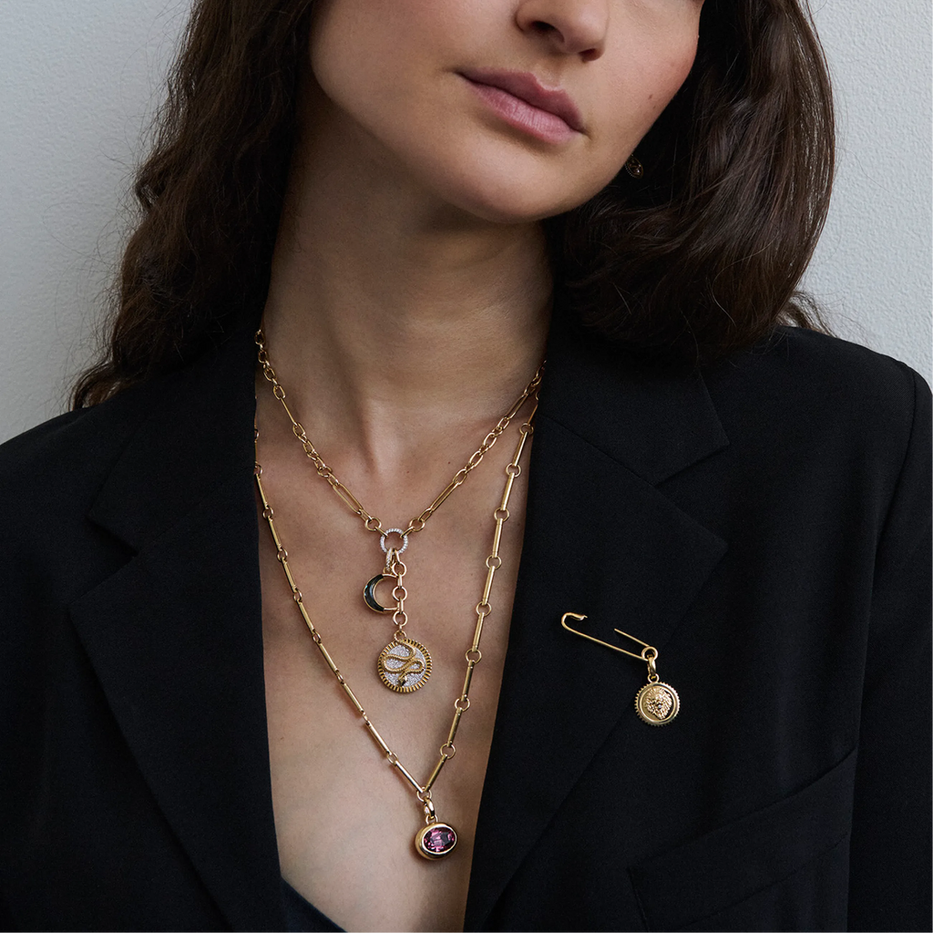 Wholeness - Infinite Gratitude | Pavé Snake and Crescent Small Mixed Clip Extension Necklace | Diamonds, London Blue Topaz, Mixed Gold view 2