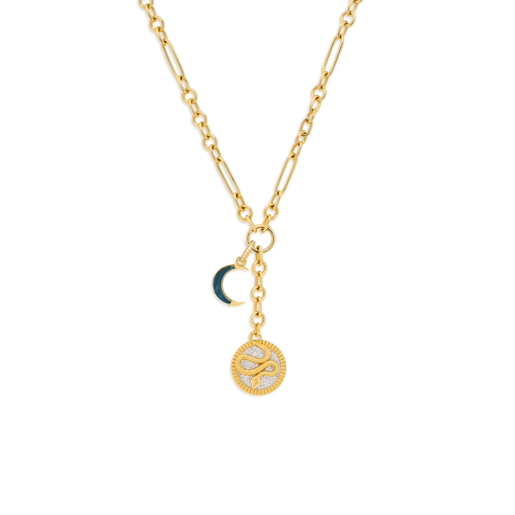 Wholeness - Infinite Gratitude | Pavé Snake and Crescent Small Mixed Clip Extension Necklace | Diamonds, London Blue Topaz, Mixed Gold view 1
