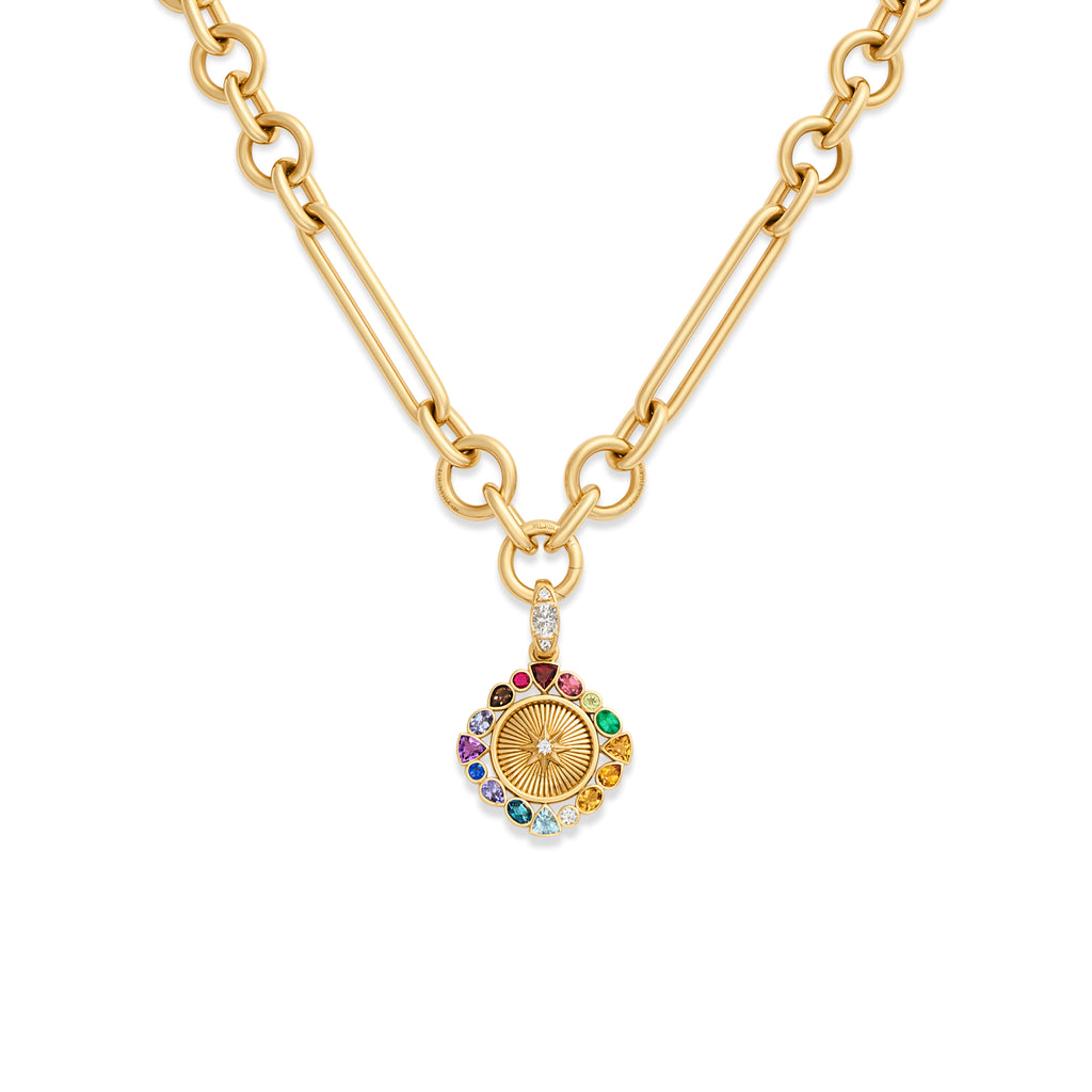 Foundation | Temenos Inner Light Oversized Mixed Clip Necklace | Multi-Stone, Yellow Gold view 1