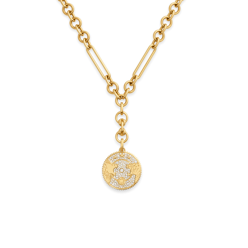 Strength | Pavé Solar & Lunar Midsize Mixed Clip Extension Necklace| Diamonds, Yellow Gold view 1