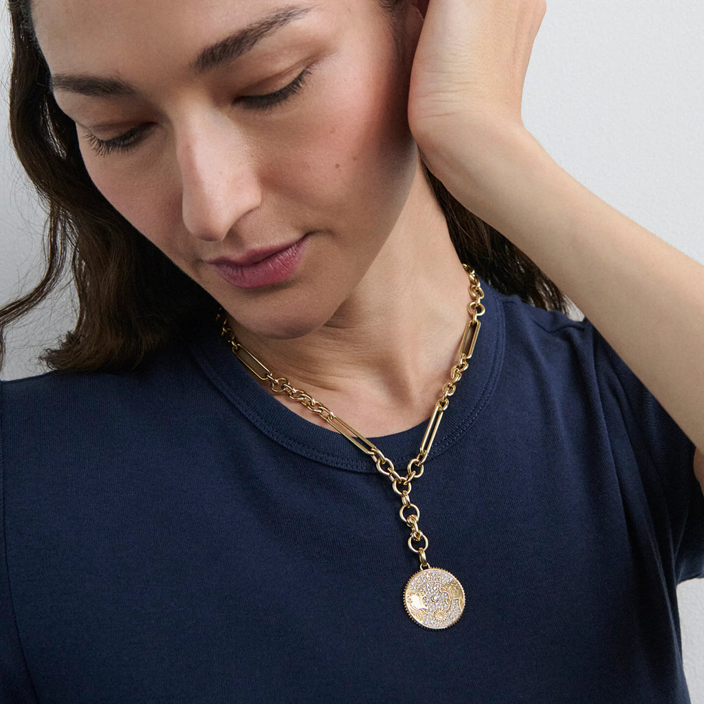 Strength | Pavé Solar & Lunar Midsize Mixed Clip Extension Necklace| Diamonds, Yellow Gold view 2