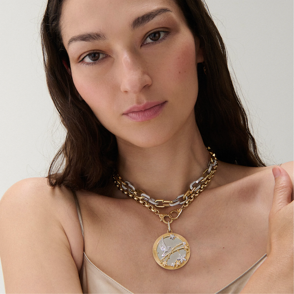 Resilience | Sparrow Oversized Belcher Necklace with Sister Hooks | Diamonds, Mixed Gold view 2
