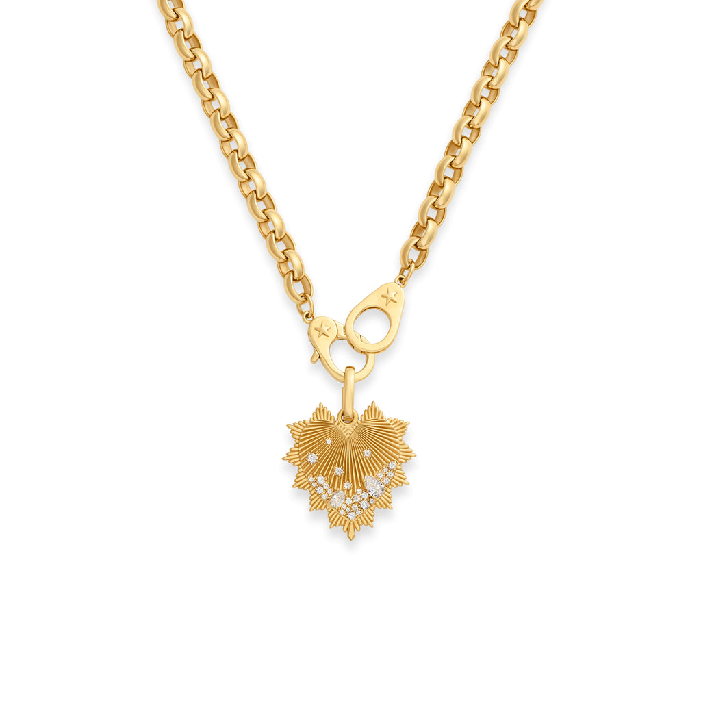True Love | Encrusted Diamond Heart Love Token Oversized Belcher Necklace with Sister Hooks | Diamonds, Yellow Gold view 1
