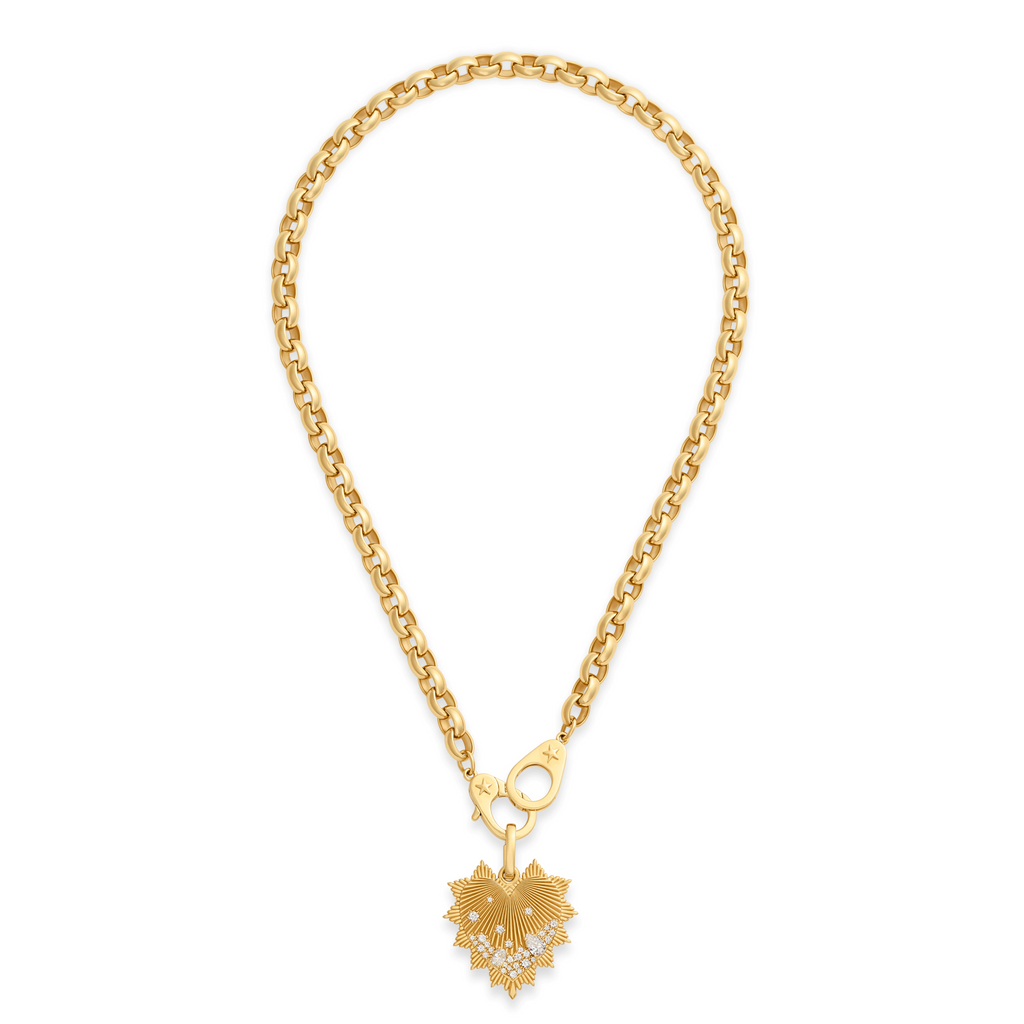 18K Yellow Gold True Love | Encrusted Diamond Heart Love Token Oversized Belcher Necklace with Sister Hooks | Diamonds, Yellow Gold – FoundRae view 3