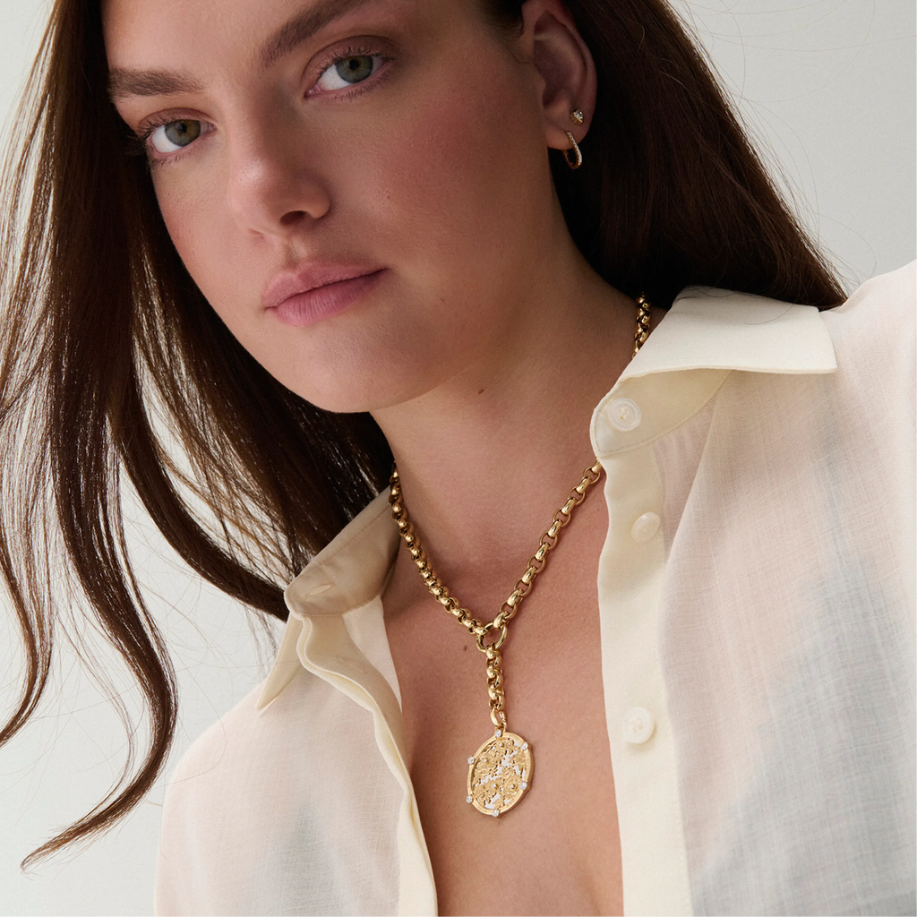 Resilience | Floral Screen Oversized Belcher Extension Necklace | Diamonds, Mixed Gold view 2