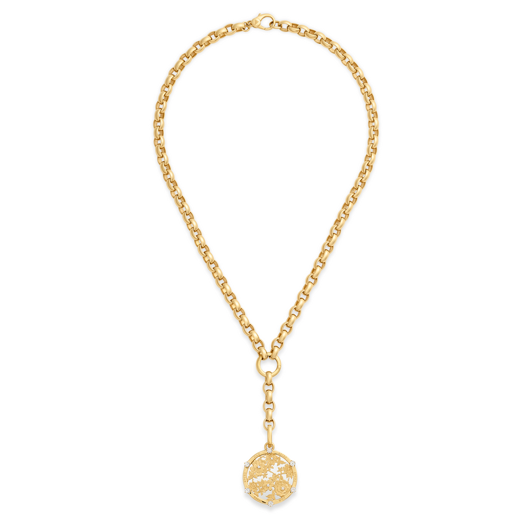 18K Mixed Gold Resilience | Floral Screen Oversized Belcher Extension Necklace | Diamonds, Mixed Gold – FoundRae view 3