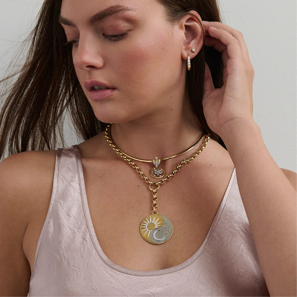 Wholeness | Balance Oversized Belcher Extension Necklace | Diamonds, Mixed Gold view 2