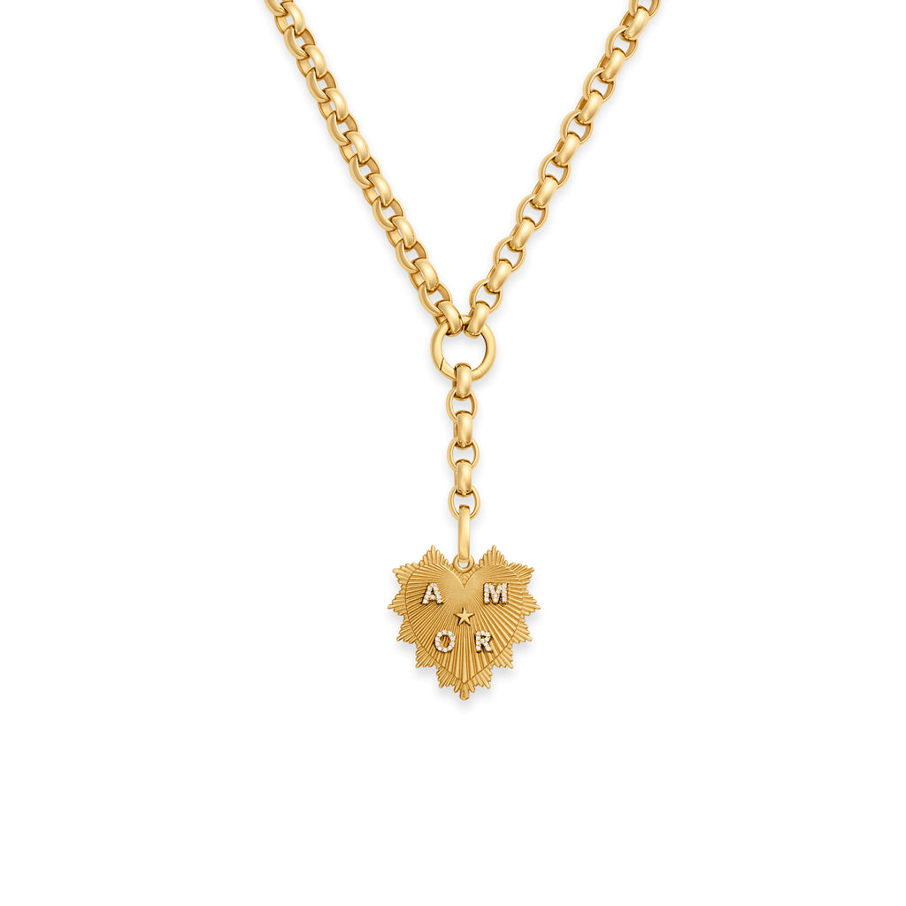 Personalized - True Love| Custom Heart Love Token Oversized Belcher Extension Necklace | Diamonds, Yellow Gold view 1