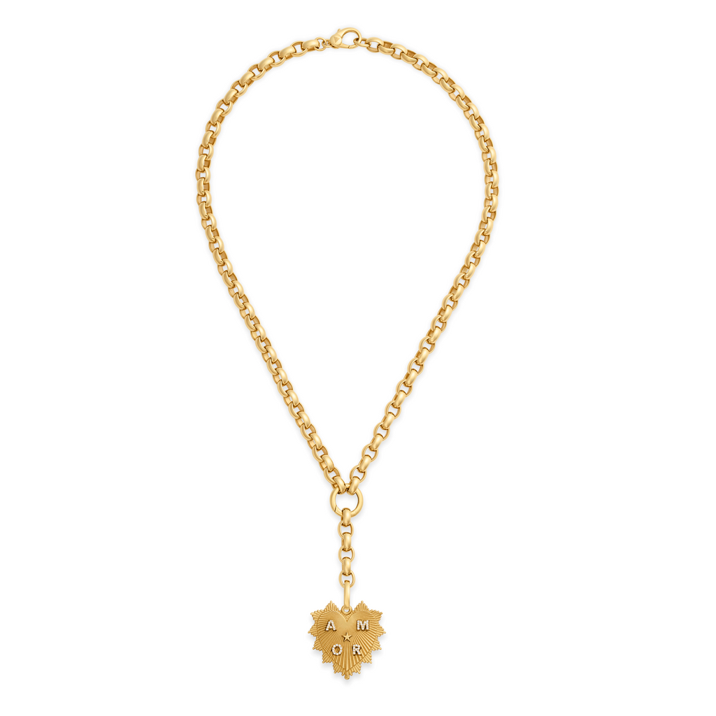 18K Yellow Gold Personalized - True Love| Custom Heart Love Token Oversized Belcher Extension Necklace | Diamonds, Yellow Gold – FoundRae view 3