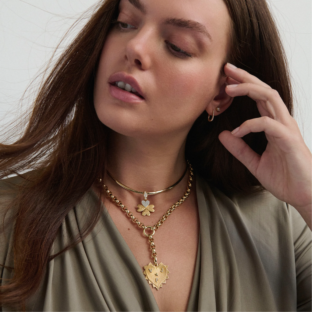 Personalized - True Love| Custom Heart Love Token Oversized Belcher Extension Necklace | Diamonds, Yellow Gold view 2