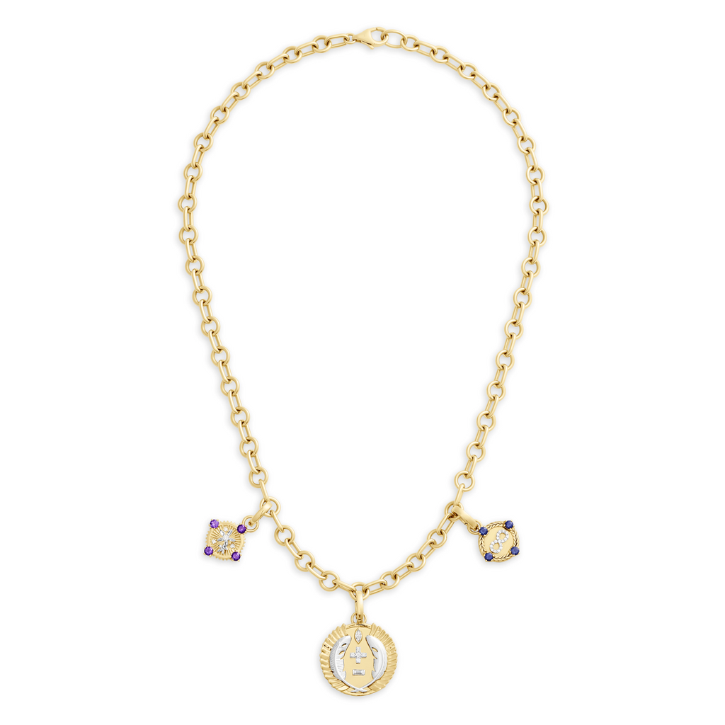 18K Mixed Gold Vivacity - Resilience | Ever Growing Love and Blossoms Small Mixed Link Necklace | Diamonds, Blue Sapphire, Amethyst,  Mixed Gold – FoundRae view 3