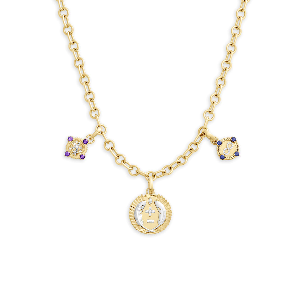 Vivacity - Resilience | Ever Growing Love and Blossoms Small Mixed Link Necklace | Diamonds, Blue Sapphire, Amethyst,  Mixed Gold view 1