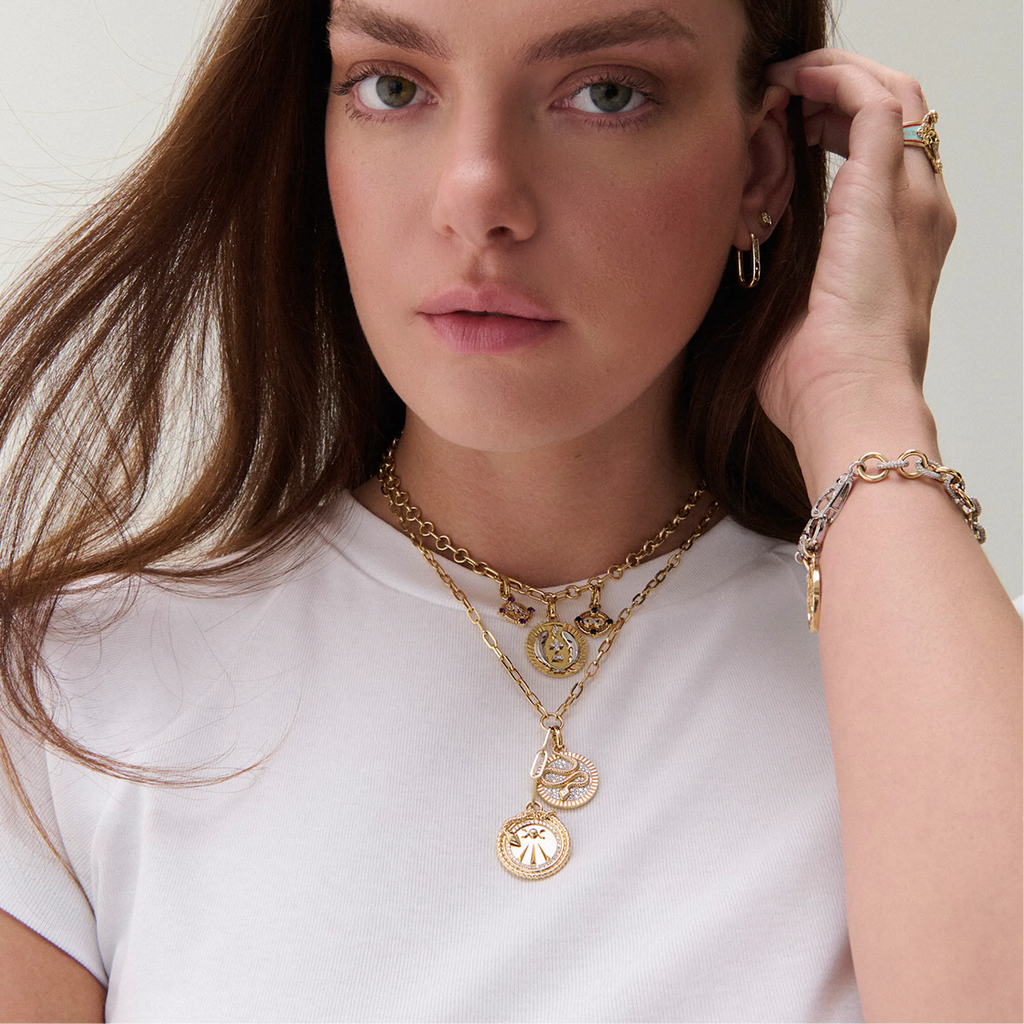 Vivacity - Resilience | Ever Growing Love and Blossoms Small Mixed Link Necklace | Diamonds, Blue Sapphire, Amethyst,  Mixed Gold view 2