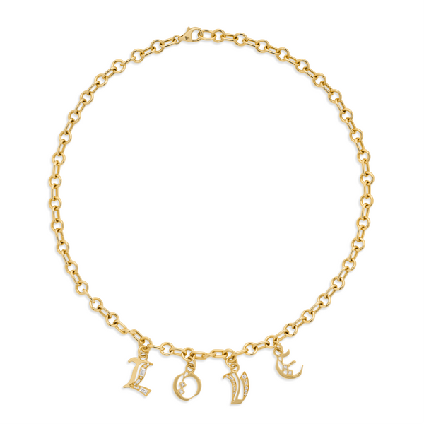 True Love - Foundation | Diamond Initial 'LOVE' Small Mixed Link Necklace | Diamonds, 18K Yellow Gold