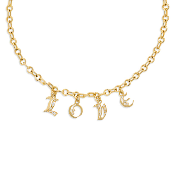 True Love - Foundation | Diamond Initial 'LOVE' Small Mixed Link Necklace | Diamonds, 18K Yellow Gold