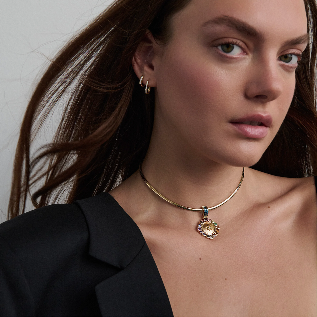 18K Yellow Gold Foundation | Temenos Inner Light Small Sleek Collar Necklace| Multi-Stone, Yellow Gold – FoundRae view 2