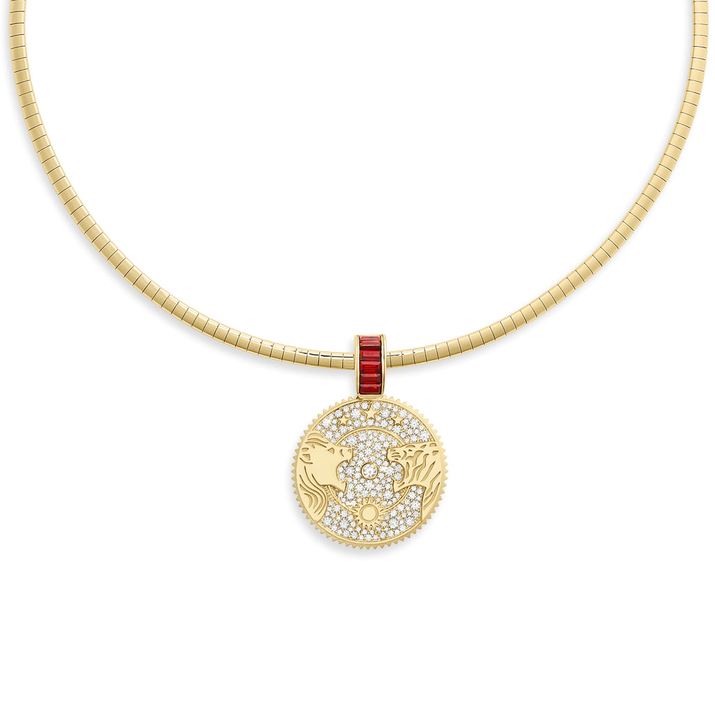 18K Yellow Gold Strength | Solar & Lunar Small Sleek Collar Necklace| Diamonds, Garnet, Yellow Gold – FoundRae view 1