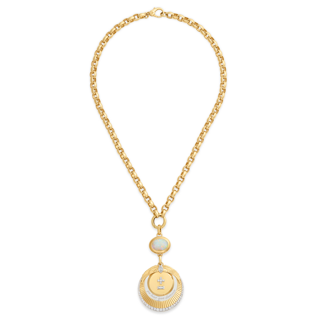 18K Yellow Gold One of a Kind - Vivacity | Ever Growing Love and Oval Cut Australian Opal Gemstone Oversized Belcher Extension Necklace  | Opal, Diamonds, Yellow Gold – FoundRae view 3