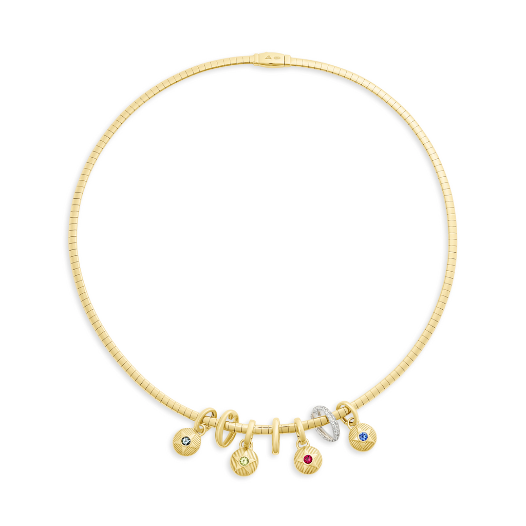 18K Yellow Gold Foundation | Birthday Starstone and Slides Small Sleek Collar Necklace | Multi-Stone, Yellow Gold – FoundRae view 3