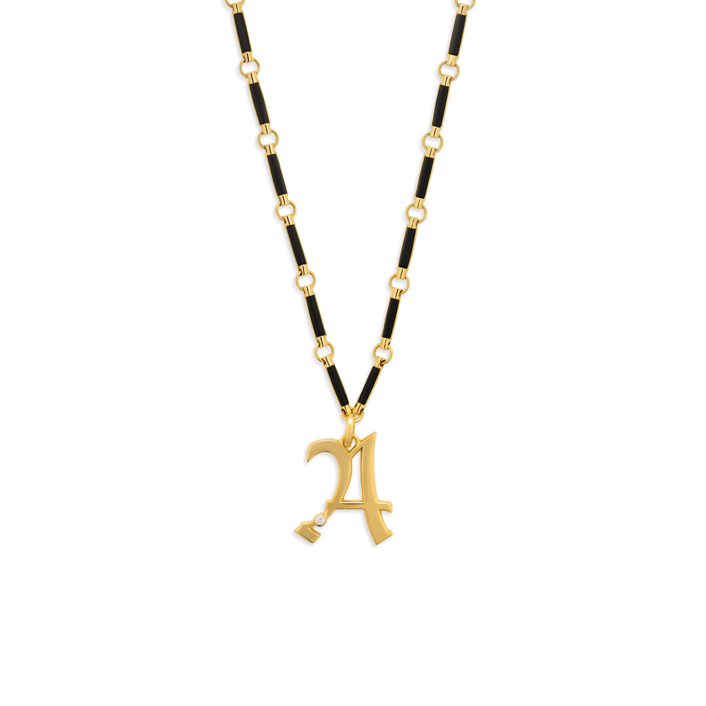 Personalized - Foundation | Engravable Initial Element Necklace | Onyx, Diamond, Yellow Gold view 1