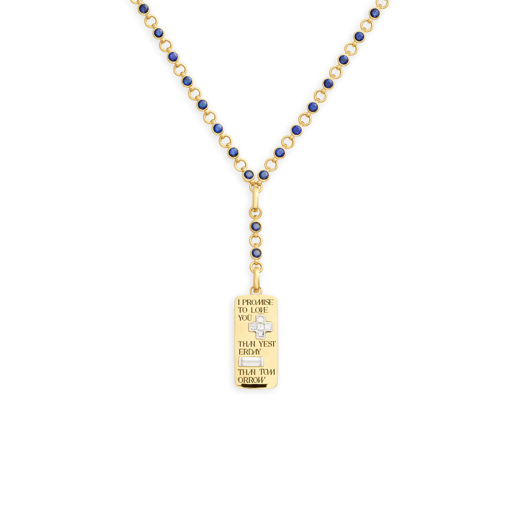 18K Yellow Gold True Love | Promise Ingot Rivière Link Extension Necklace| Blue Sapphire, Diamonds, 18K Yellow Gold – FoundRae view 1