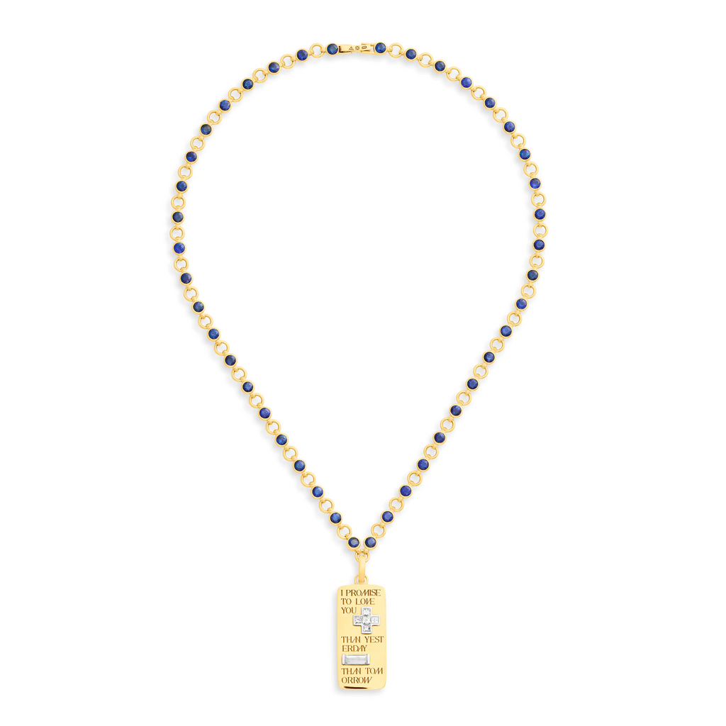 18K Yellow Gold True Love | Promise Ingot Rivière Link Extension Necklace| Blue Sapphire, Diamonds, 18K Yellow Gold – FoundRae view 4