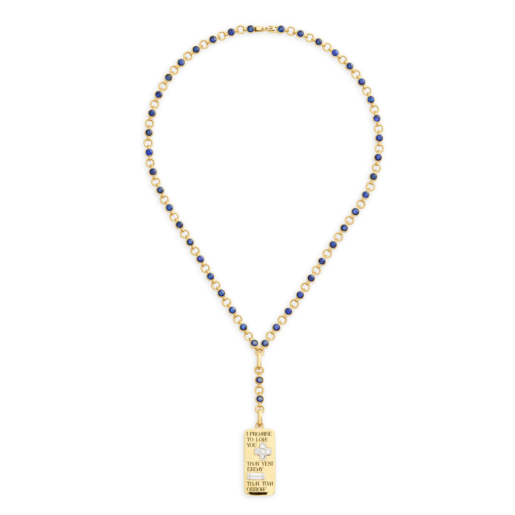 18K Yellow Gold True Love | Promise Ingot Rivière Link Extension Necklace| Blue Sapphire, Diamonds, 18K Yellow Gold – FoundRae view 3