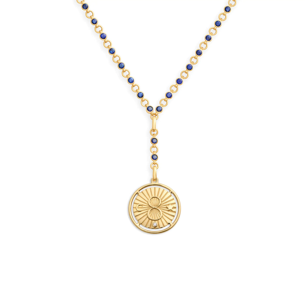 18K Yellow Gold Infinite Gratitude | Karma Rivière Link Extension Necklace| Blue Sapphire, Diamond, 18K Yellow Gold – FoundRae view 1