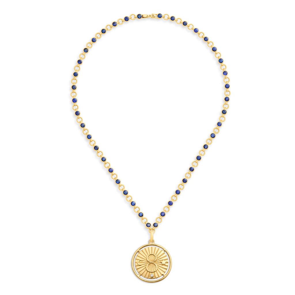 18K Yellow Gold Infinite Gratitude | Karma Rivière Link Extension Necklace| Blue Sapphire, Diamond, 18K Yellow Gold – FoundRae view 4