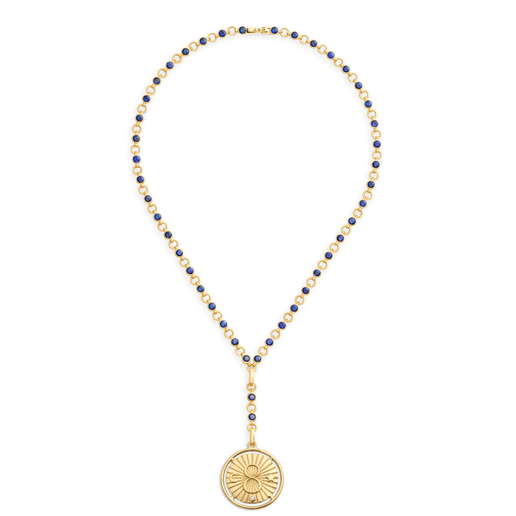 18K Yellow Gold Infinite Gratitude | Karma Rivière Link Extension Necklace| Blue Sapphire, Diamond, 18K Yellow Gold – FoundRae view 3