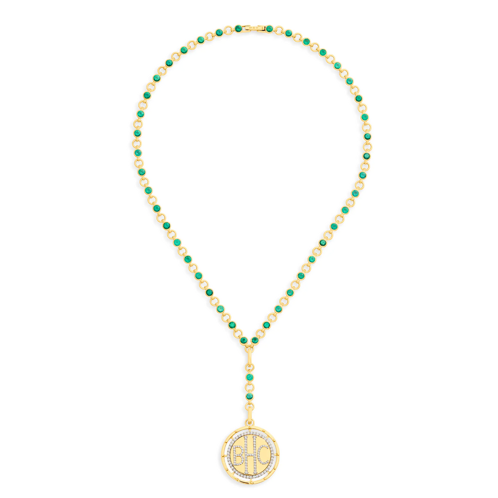 18K Yellow Gold Personalized – True Love| Custom Lovestruck Pierced Rivière Link Extension Necklace | Emerald, Diamonds, 18K Yellow Gold – FoundRae view 3