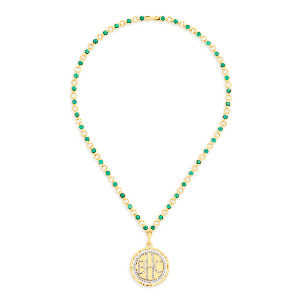 18K Yellow Gold Personalized – True Love| Custom Lovestruck Pierced Rivière Link Extension Necklace | Emerald, Diamonds, 18K Yellow Gold – FoundRae view 4