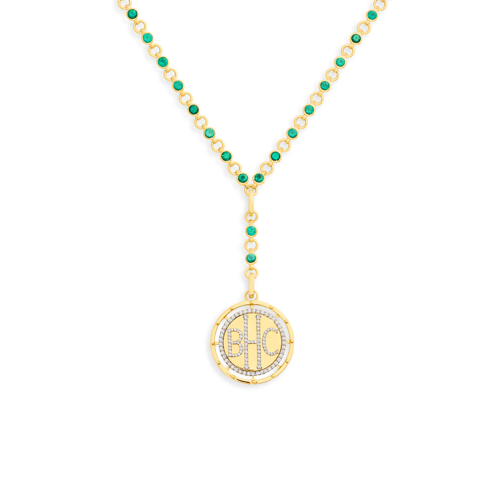 18K Yellow Gold Personalized – True Love| Custom Lovestruck Pierced Rivière Link Extension Necklace | Emerald, Diamonds, 18K Yellow Gold – FoundRae view 1