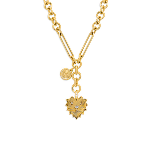 Personalized - True Love | Custom Heart Love Token and Internal Compass Oversized Mixed Clip Necklace | Diamonds, 18K Yellow Gold