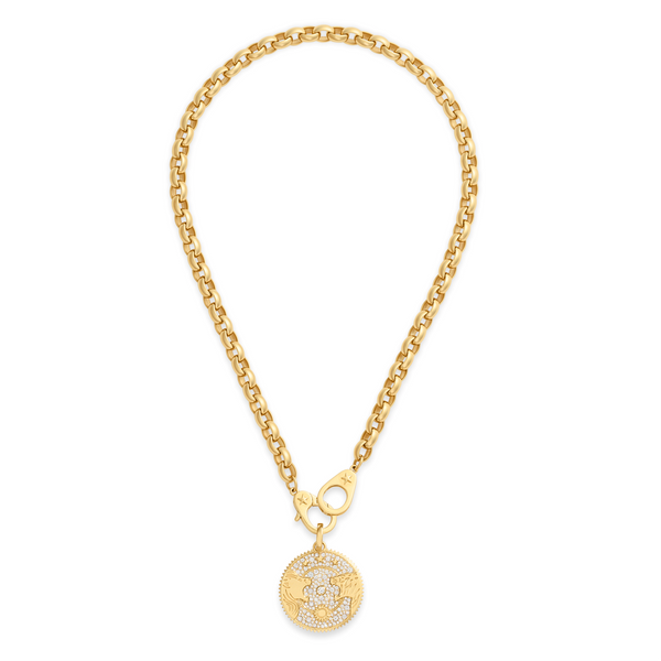 Strength | Pavé Solar & Lunar Oversized Belcher Necklace with Sister Hooks | Diamonds, 18K Yellow Gold
