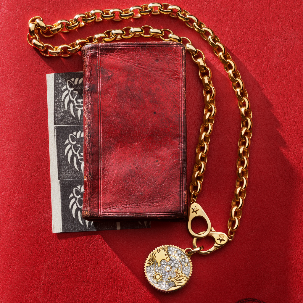 18K Yellow Gold Strength | Pavé Solar & Lunar Oversized Belcher Necklace with Sister Hooks | Diamonds, 18K Yellow Gold – FoundRae view 4
