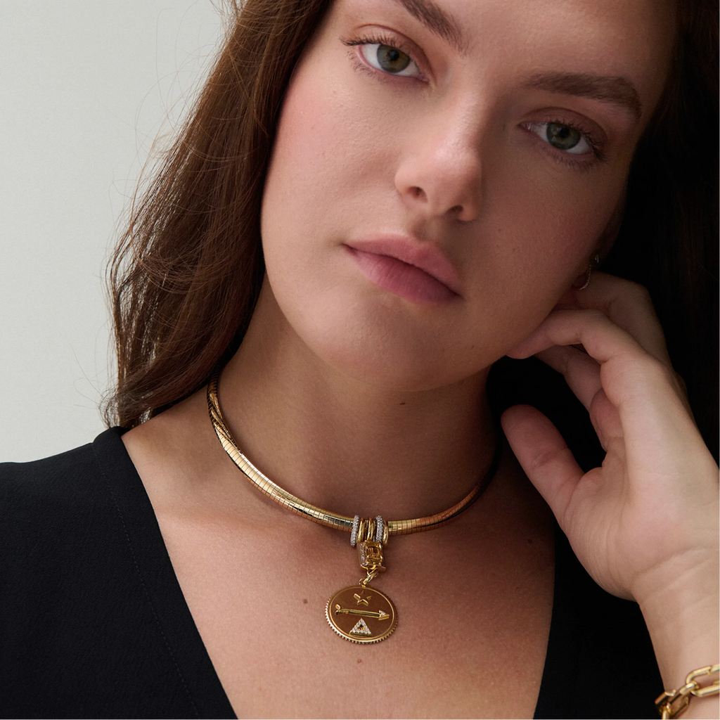 18K Mixed Gold Dream - True Love | Gemstone Cache Link and Slides Medium Sleek Collar Necklace | Diamonds, Yellow Citrine, Mixed Gold – FoundRae view 2