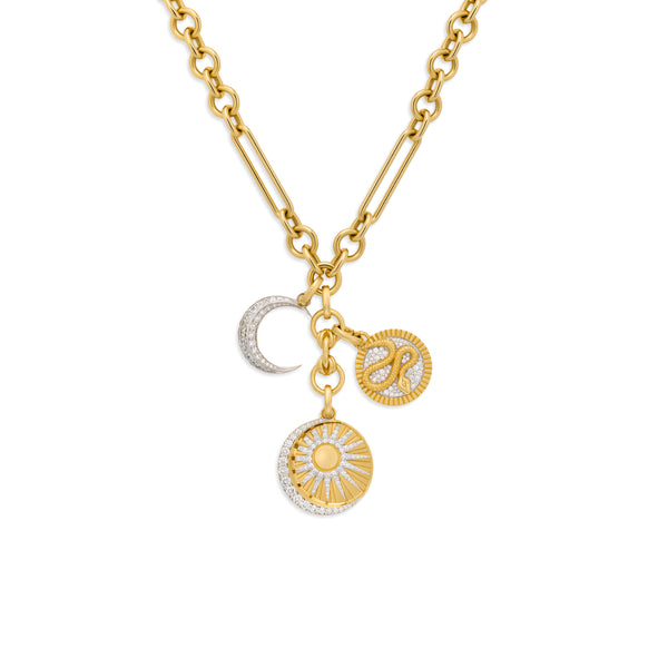 Wholeness - Infinite Gratitude | Balance and Crescent Midsize Mixed Clip Extension Necklace | Diamonds, 18K Mixed Gold