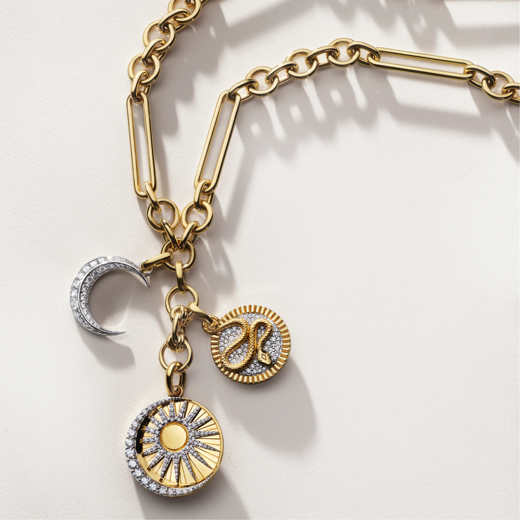 18K Mixed Gold Wholeness - Infinite Gratitude | Balance and Crescent Midsize Mixed Clip Extension Necklace | Diamonds, 18K Mixed Gold – FoundRae view 4