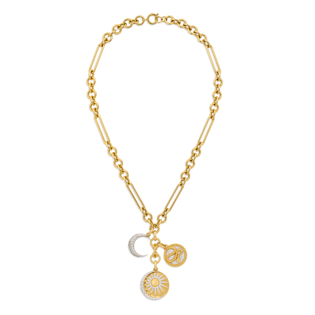 18K Mixed Gold Wholeness - Infinite Gratitude | Balance and Crescent Midsize Mixed Clip Extension Necklace | Diamonds, Mixed Gold – FoundRae view 3