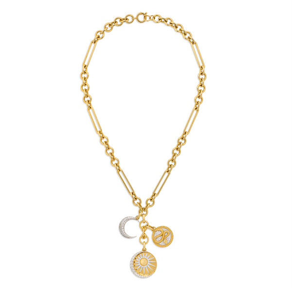 Wholeness - Infinite Gratitude | Balance and Crescent Midsize Mixed Clip Extension Necklace | Diamonds, 18K Mixed Gold