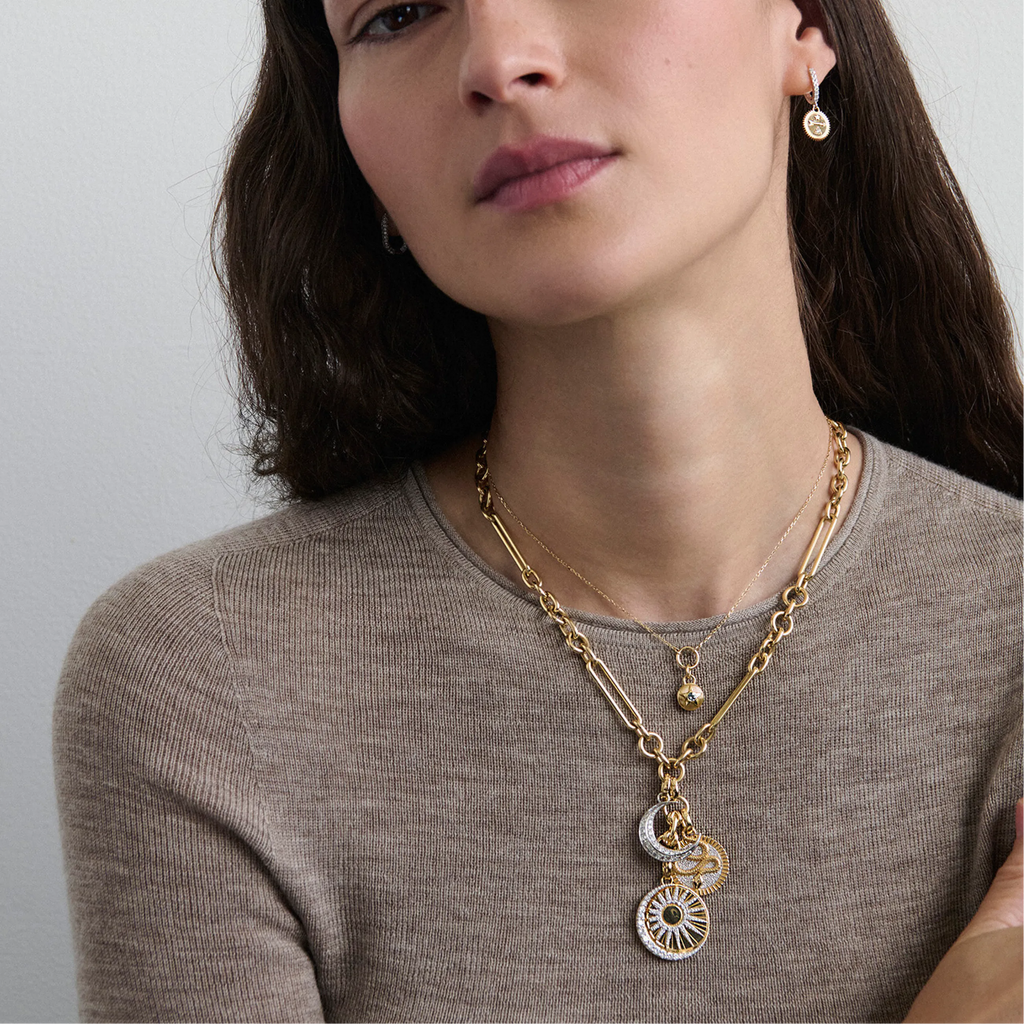 Wholeness - Infinite Gratitude | Balance and Crescent Midsize Mixed Clip Extension Necklace | Diamonds, Mixed Gold view 2