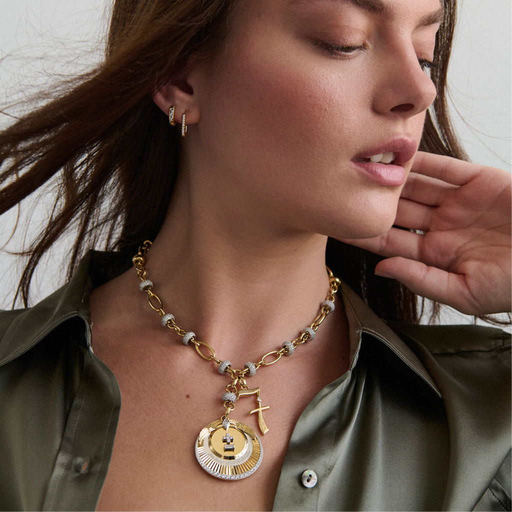 Personalized - Vivacity | Ever Growing Love and Engravable Number Pavé Orbit Extension Necklace | Diamonds, Yellow Gold view 2